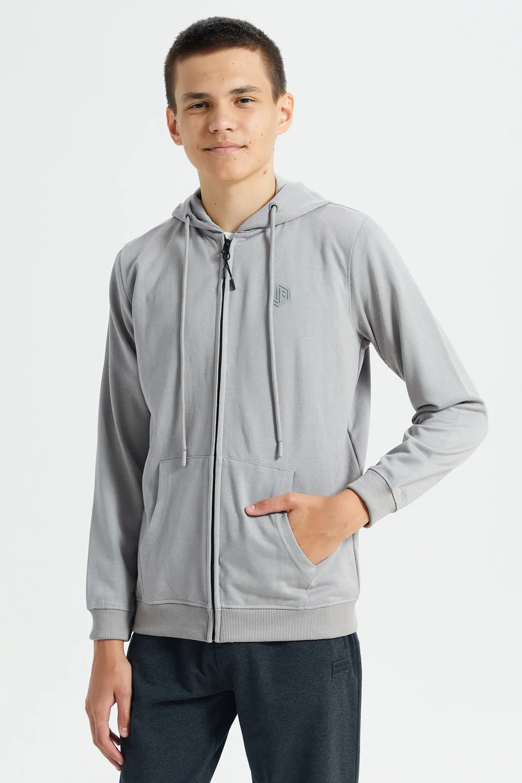 Senior Boys Grey Zipthru Hooded Sweatshirt