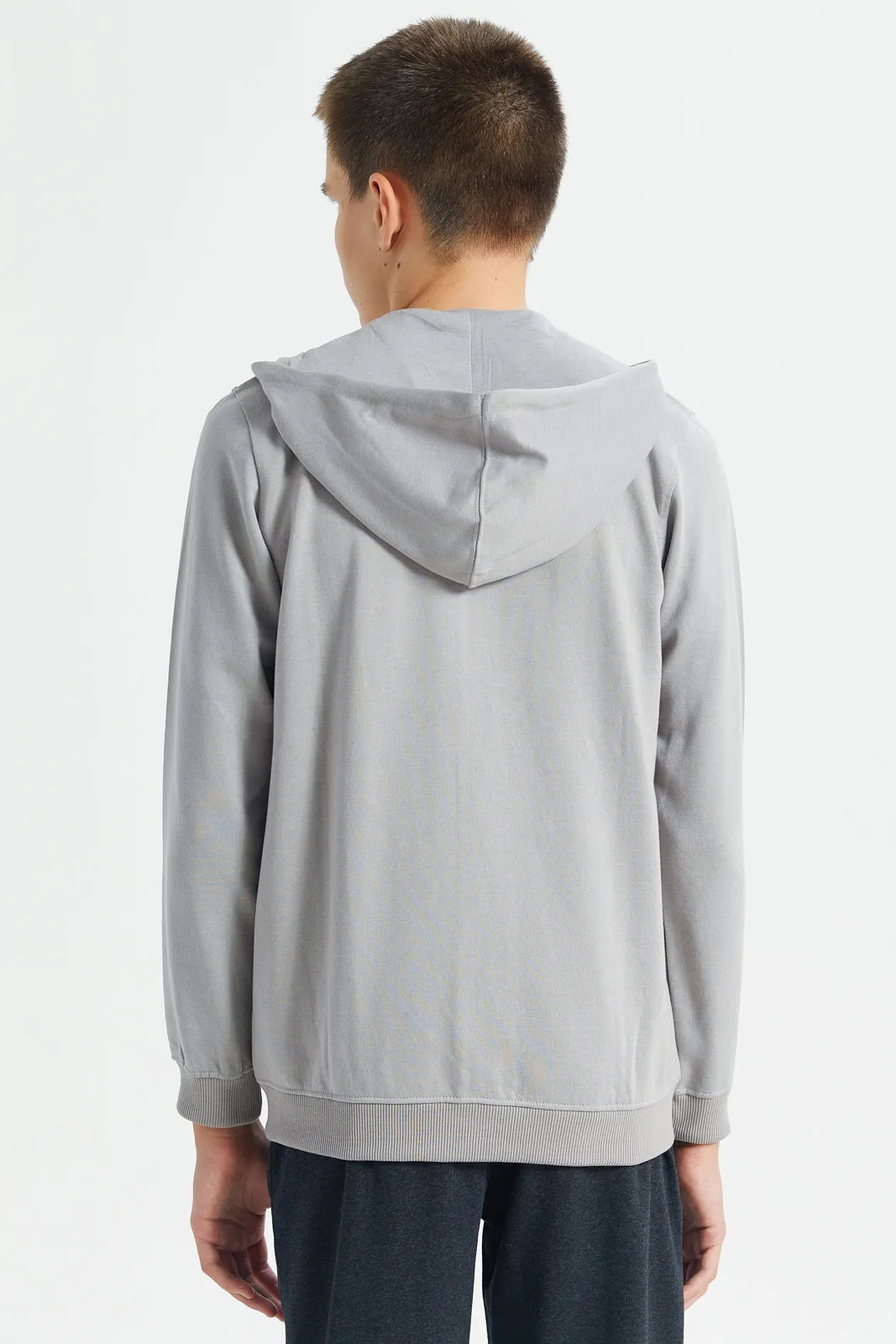 Senior Boys Grey Zipthru Hooded Sweatshirt