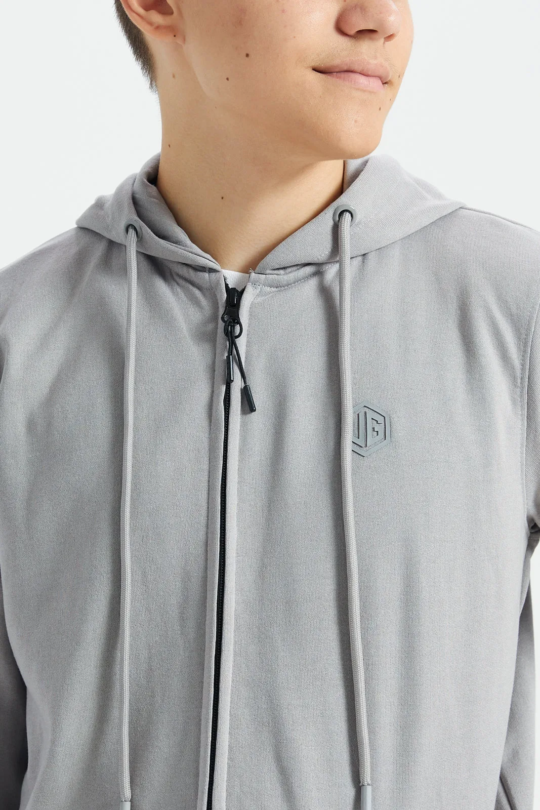 Senior Boys Grey Zipthru Hooded Sweatshirt