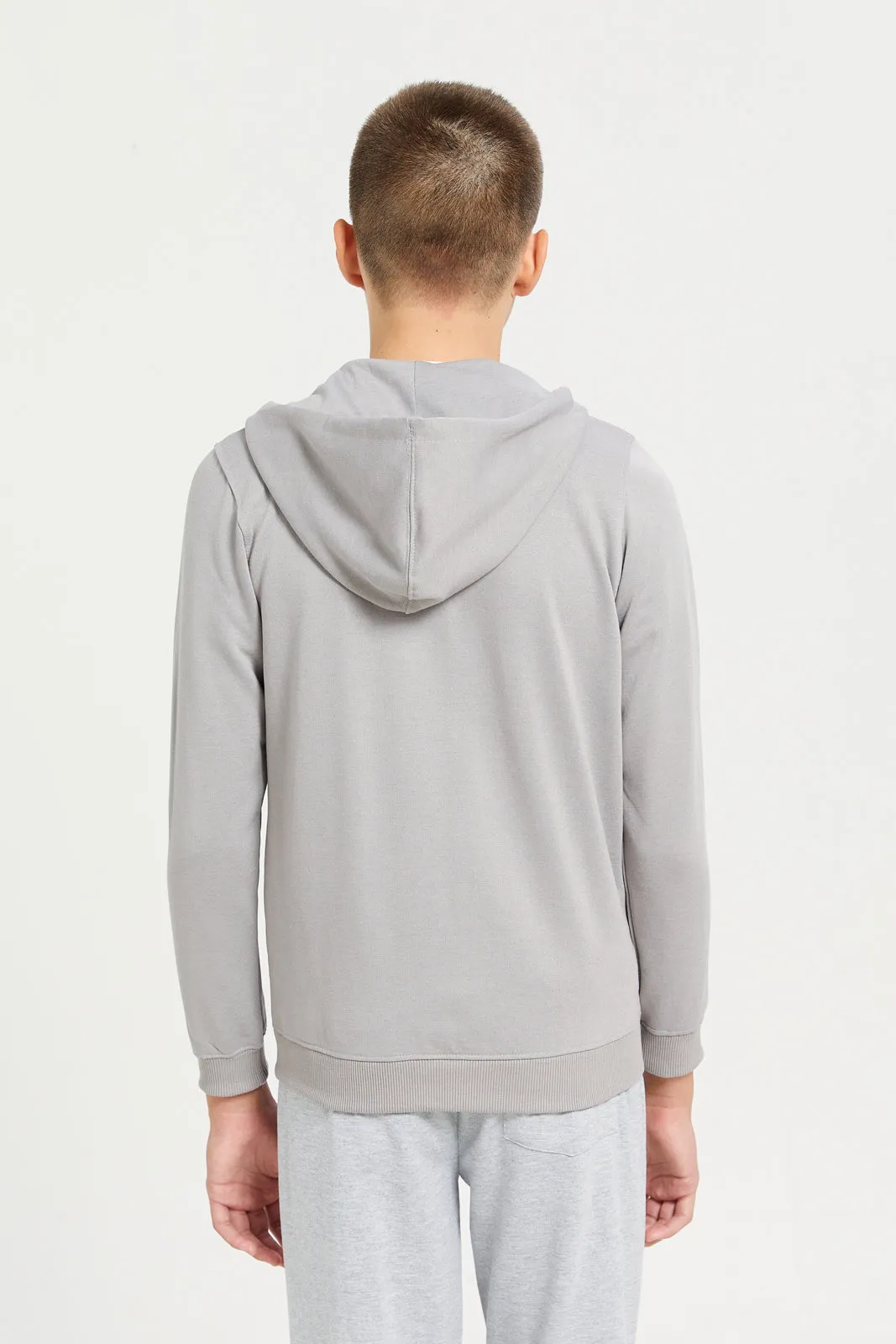 Senior Boys Grey Zipthru Hooded Sweatshirt