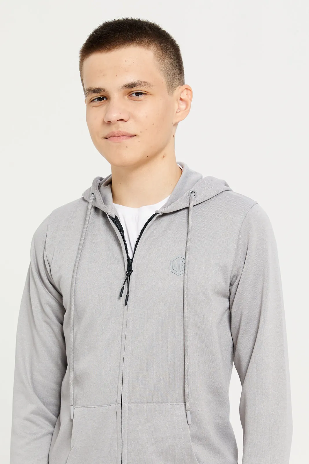 Senior Boys Grey Zipthru Hooded Sweatshirt