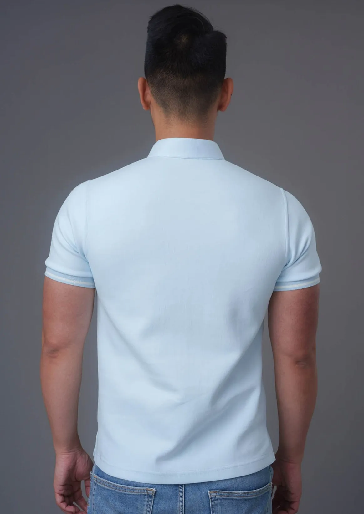 Short Sleeves Tang Polo Shirt (Light Blue)