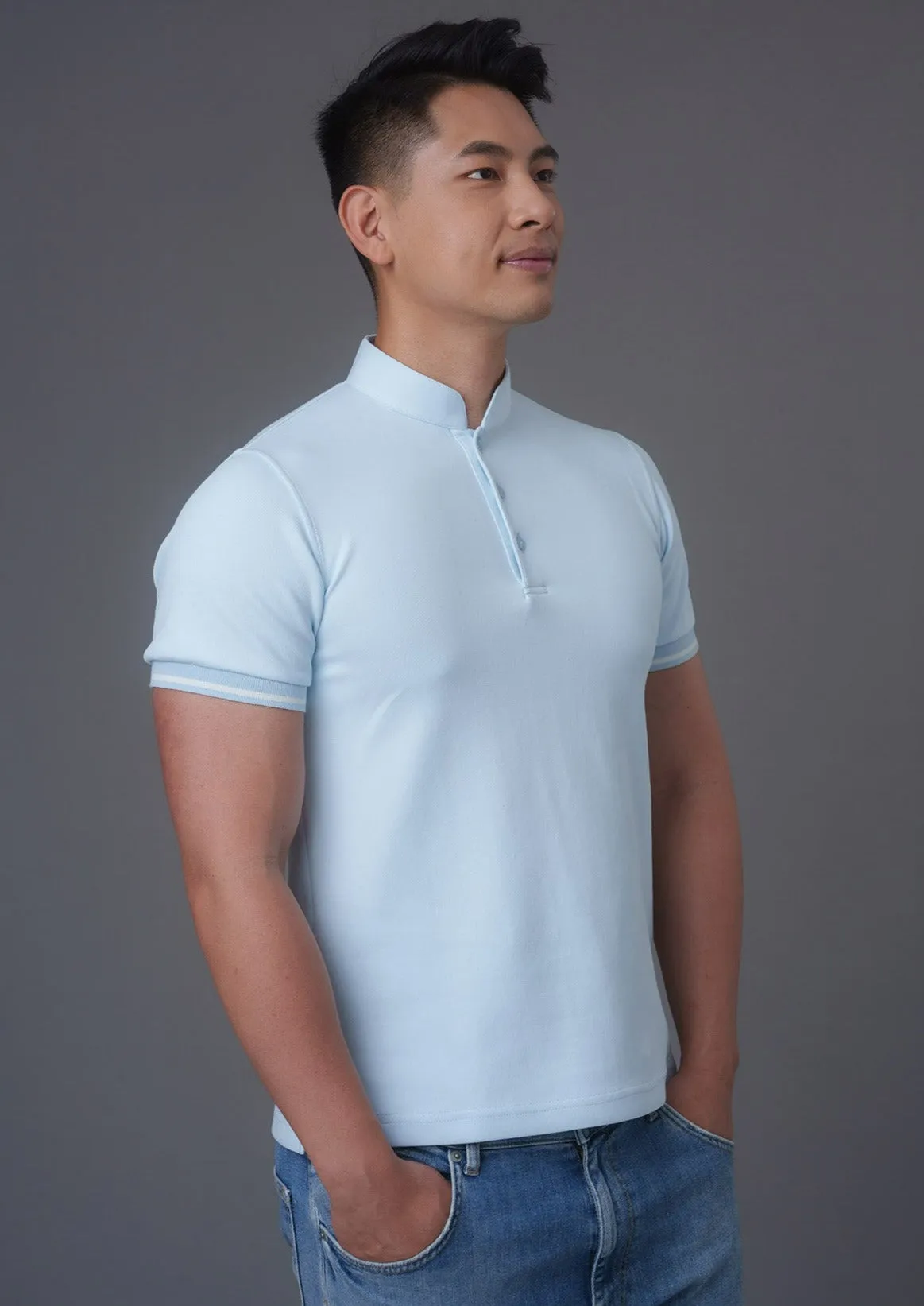 Short Sleeves Tang Polo Shirt (Light Blue)