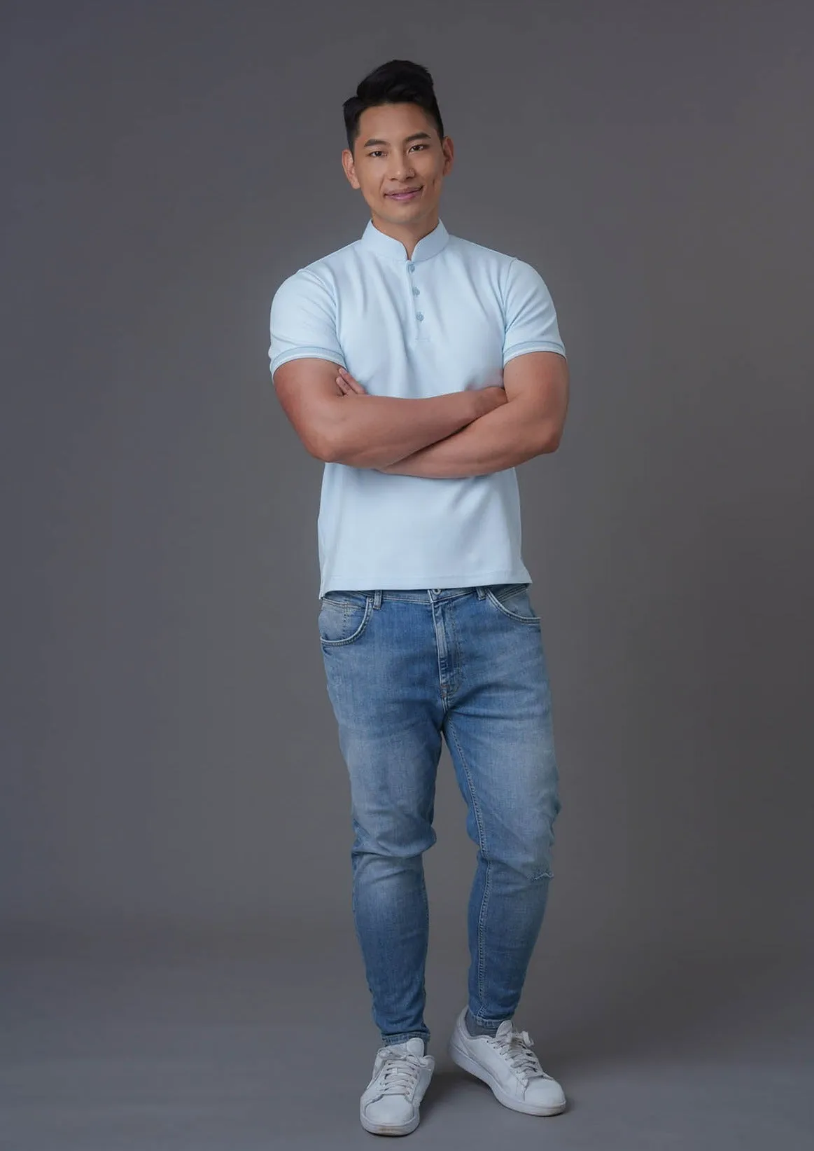 Short Sleeves Tang Polo Shirt (Light Blue)