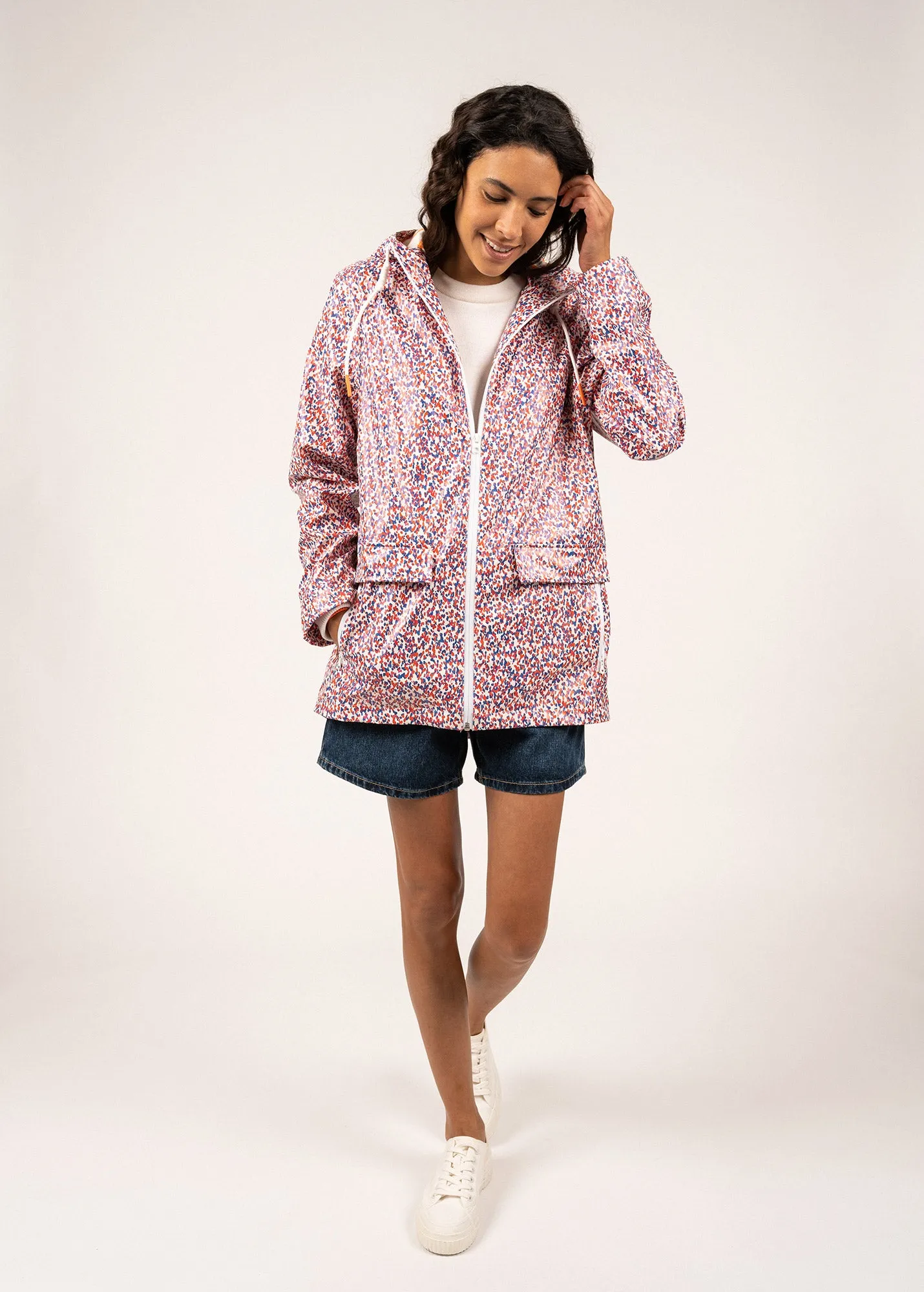 ST GABRIELLE - Waterproof Patterned Rain Jacket with Fancy Drawstrings (CAP INDIGO)