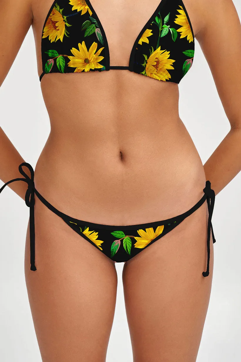 Sunnyflower Linda Black Yellow Side Tie Cheeky Bikini Bottom - Women