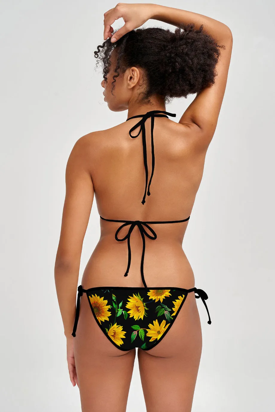 Sunnyflower Linda Black Yellow Side Tie Cheeky Bikini Bottom - Women