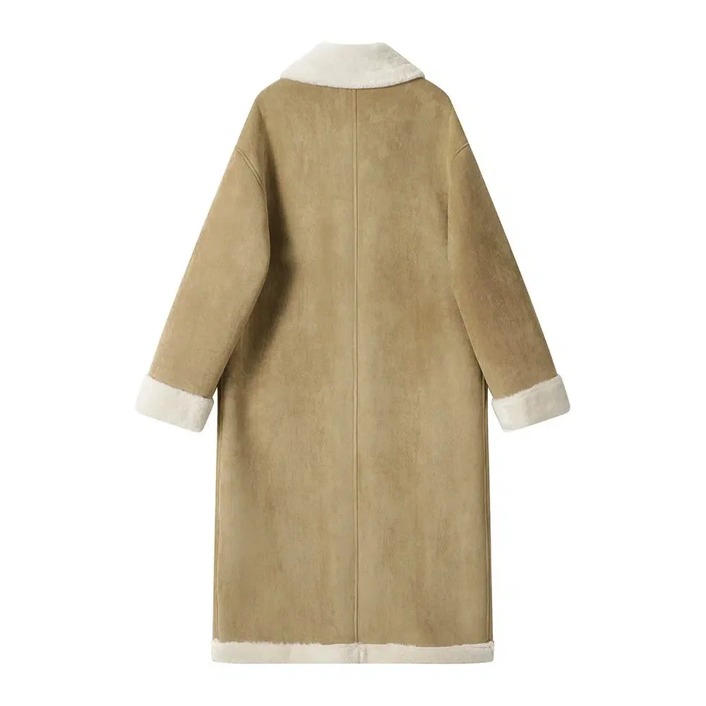 Toggle Closure Shearling Lining Wool Coat