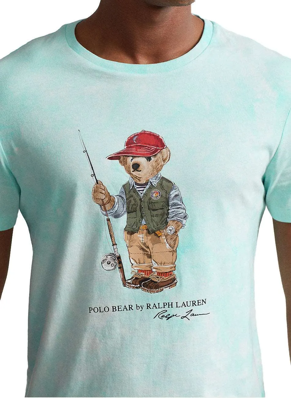 Turquoise Fishing Bear Graphic Jersey T-Shirt