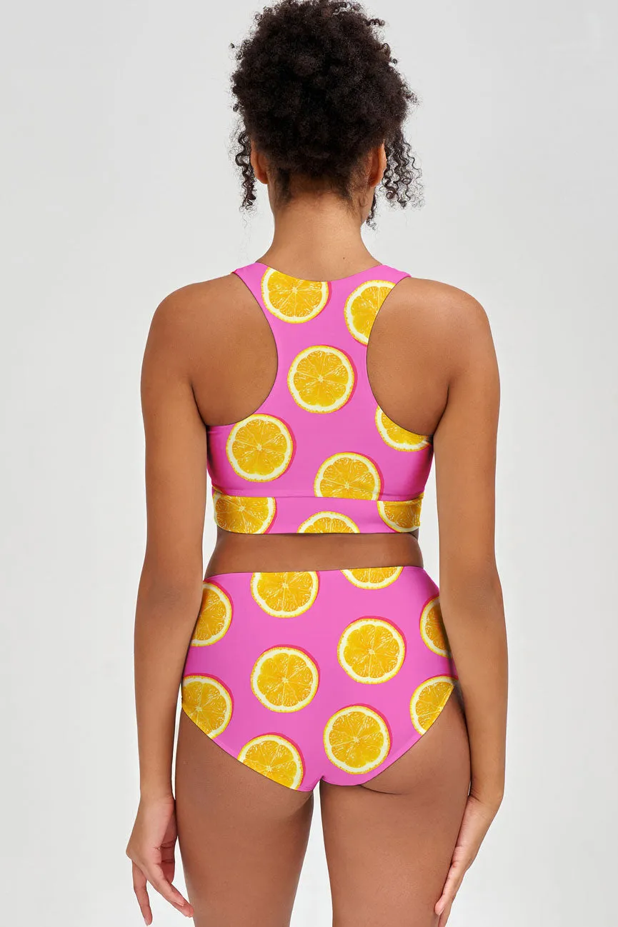 Tutti Frutti Cara Pink Lemon High-Waist Hipster Bikini Bottom - Women