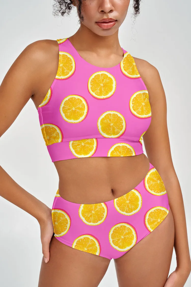 Tutti Frutti Cara Pink Lemon High-Waist Hipster Bikini Bottom - Women