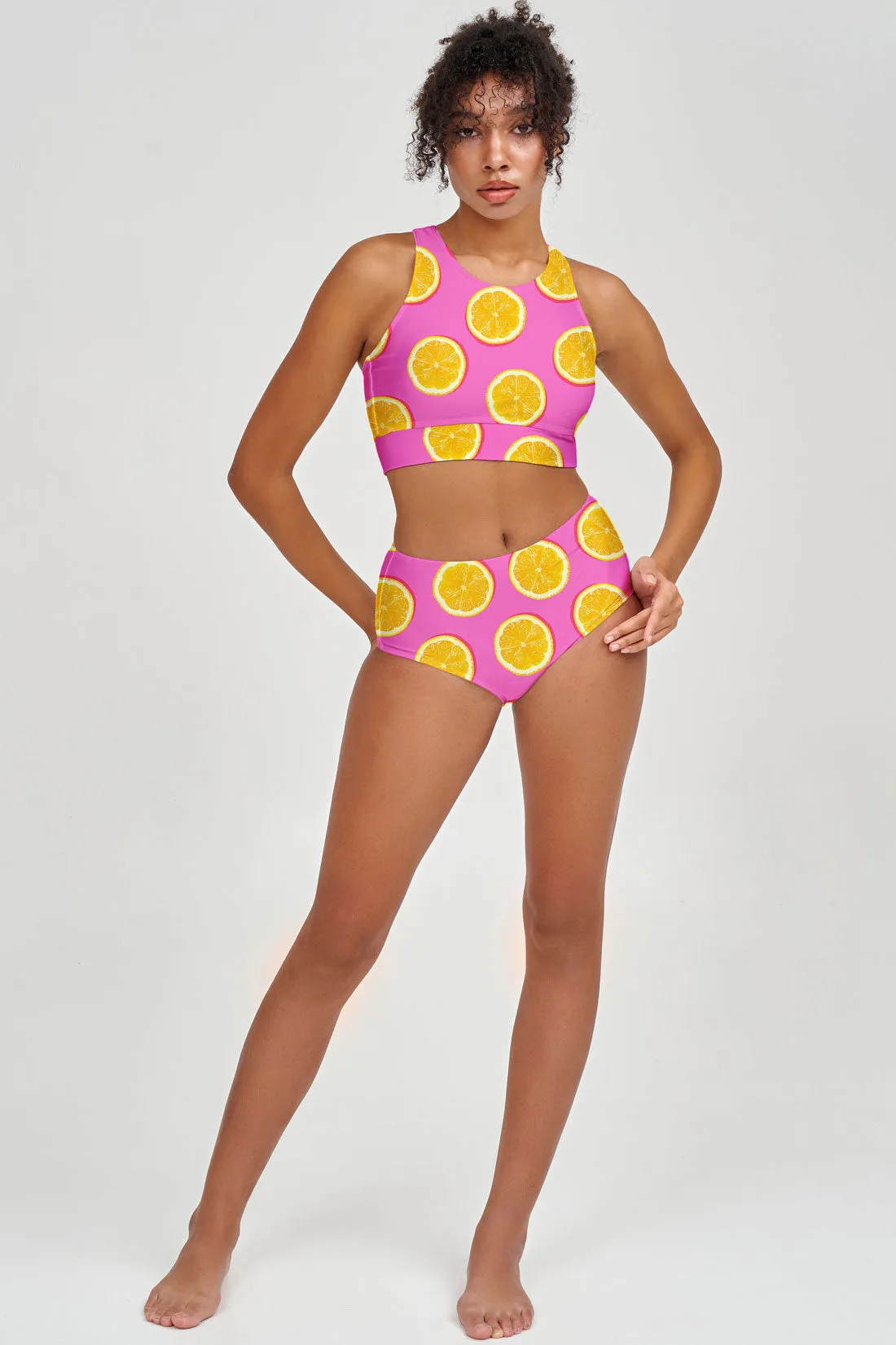 Tutti Frutti Cara Pink Lemon High-Waist Hipster Bikini Bottom - Women