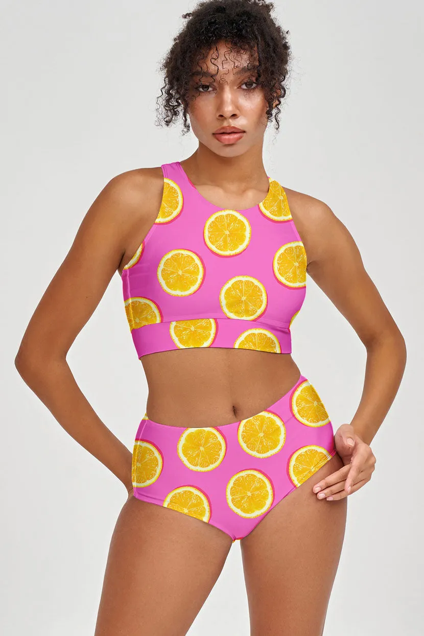 Tutti Frutti Cara Pink Lemon High-Waist Hipster Bikini Bottom - Women