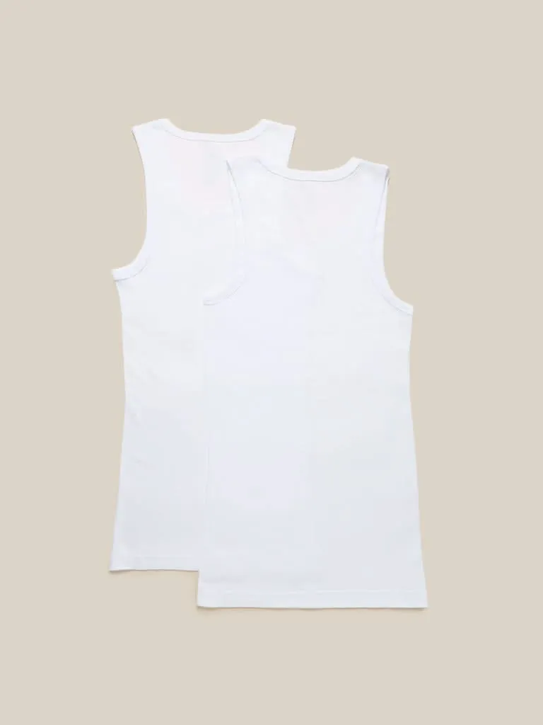 WES Lounge White Ribbed Vests - Pack of 2